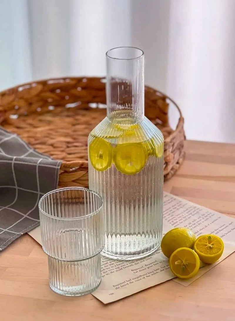 7-Piece Ribbed Glass Carafe Set Jug +6 Cups (Clear) - Image 2